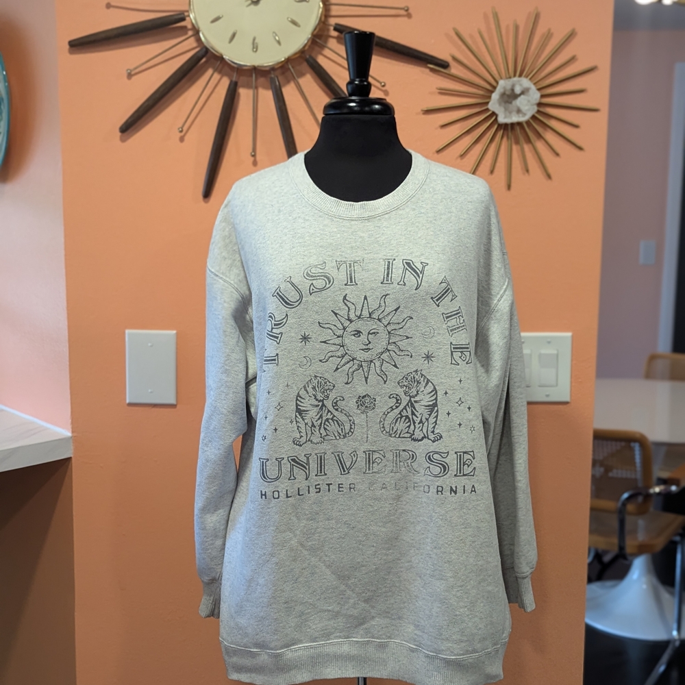 Hollister Whimsigoth M Gray Celestial Crew Sweatshirt Trust In The Universe - Picture 10 of 13